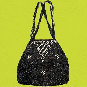Vintage black beaded evening bag